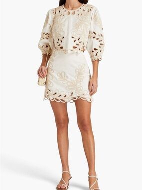 Maje Ivory Cream Eyelet Embroidered Two-Piece Dress Set